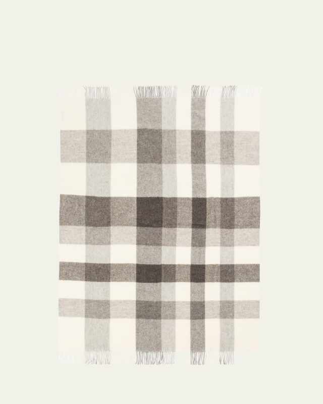 Natural Plaid Wool Throw, 51" x 78"